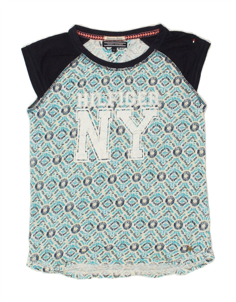 TOMMY HILFIGER Girls Graphic T-Shirt Top 11-12 Years Blue Colourblock | Vintage Tommy Hilfiger | Thrift | Second-Hand Tommy Hilfiger | Used Clothing | Messina Hembry 