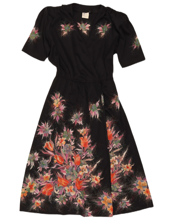 Chic Womens See Through Wrap Dress UK 12 Medium Black Floral