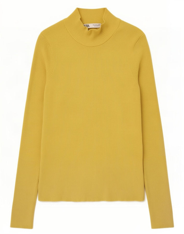 Zara Womens Top Long Sleeve UK 8 Small Yellow Polyamide