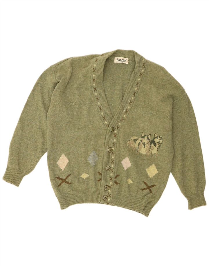 Baroni Mens Cardigan Sweater IT 48 Medium Green Argyle/Diamond