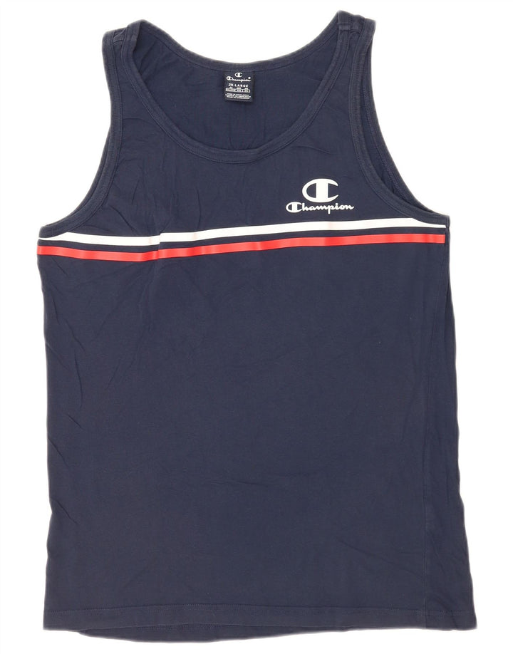 Champion Mens Vest Top 2XL Navy Blue Striped