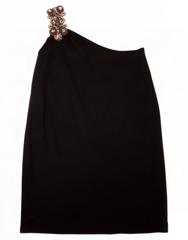Topshop Womens One Shoulder Dress UK 12 Medium Black Viscose