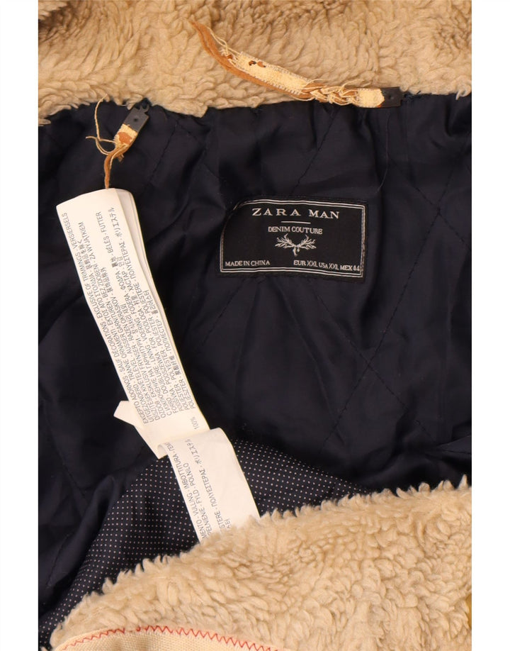 Zara Mens Hooded Bomber Jacket UK 44 2XL Khaki Polyester