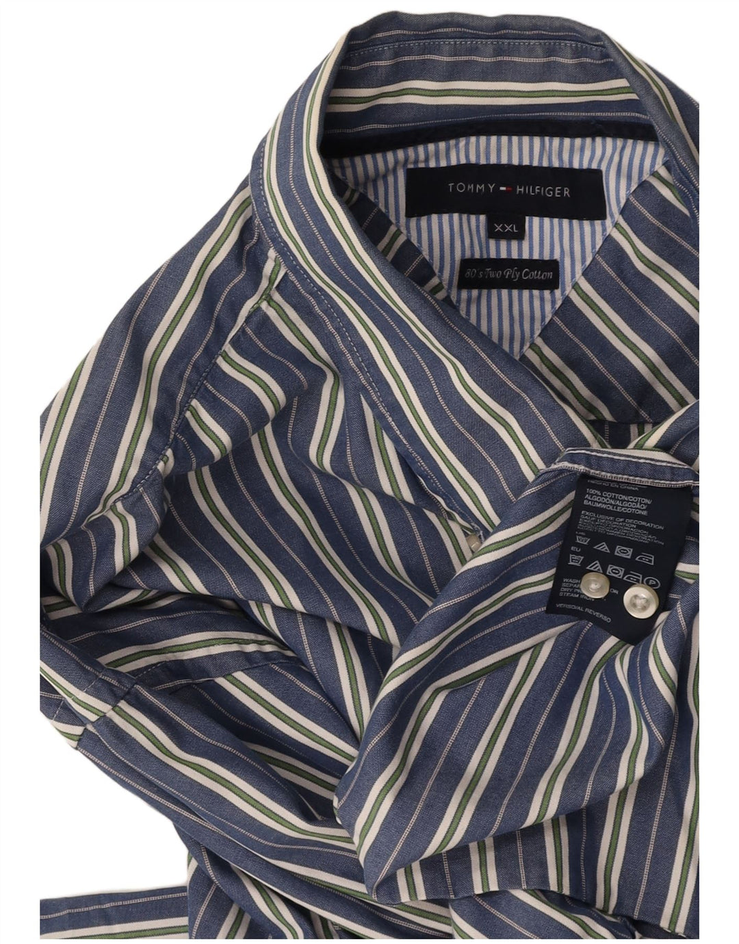 TOMMY HILFIGER Mens Shirt 2XL Navy Blue Striped Cotton