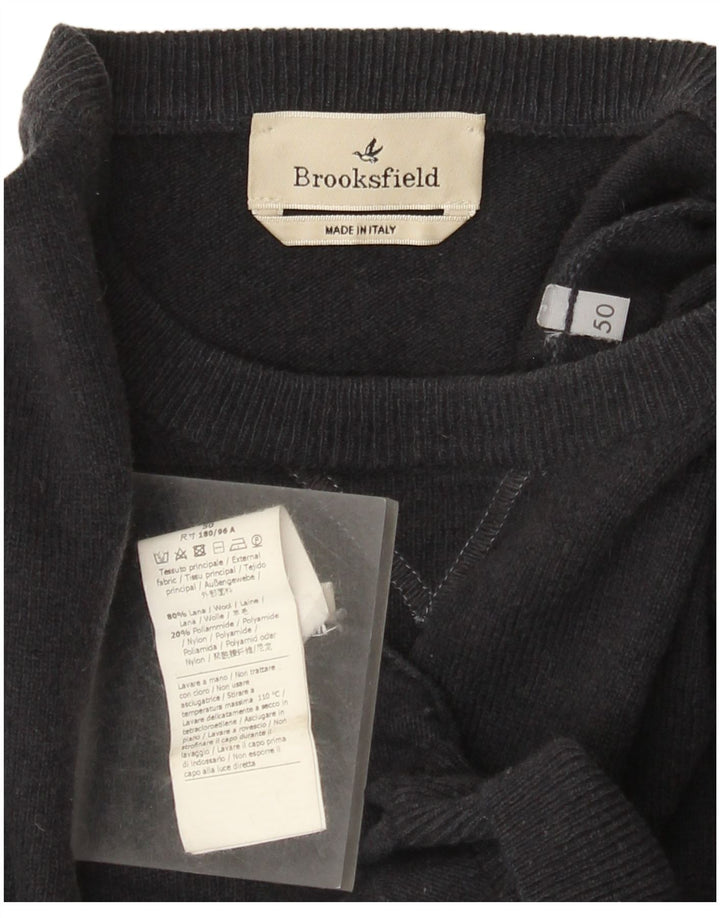 Brooksfield Mens Crew Neck Jumper Sweater IT 50 Medium Grey Wool