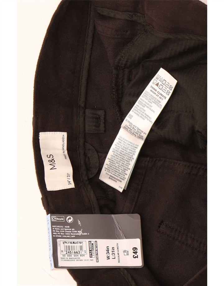 Marks & Spencer Mens Straight Regular Fit Casual Trousers W34 L31 Brown