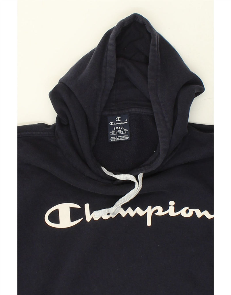 CHAMPION Mens Graphic Hoodie Jumper Small Navy Blue Cotton | Vintage Champion | Thrift | Second-Hand Champion | Used Clothing | Messina Hembry 