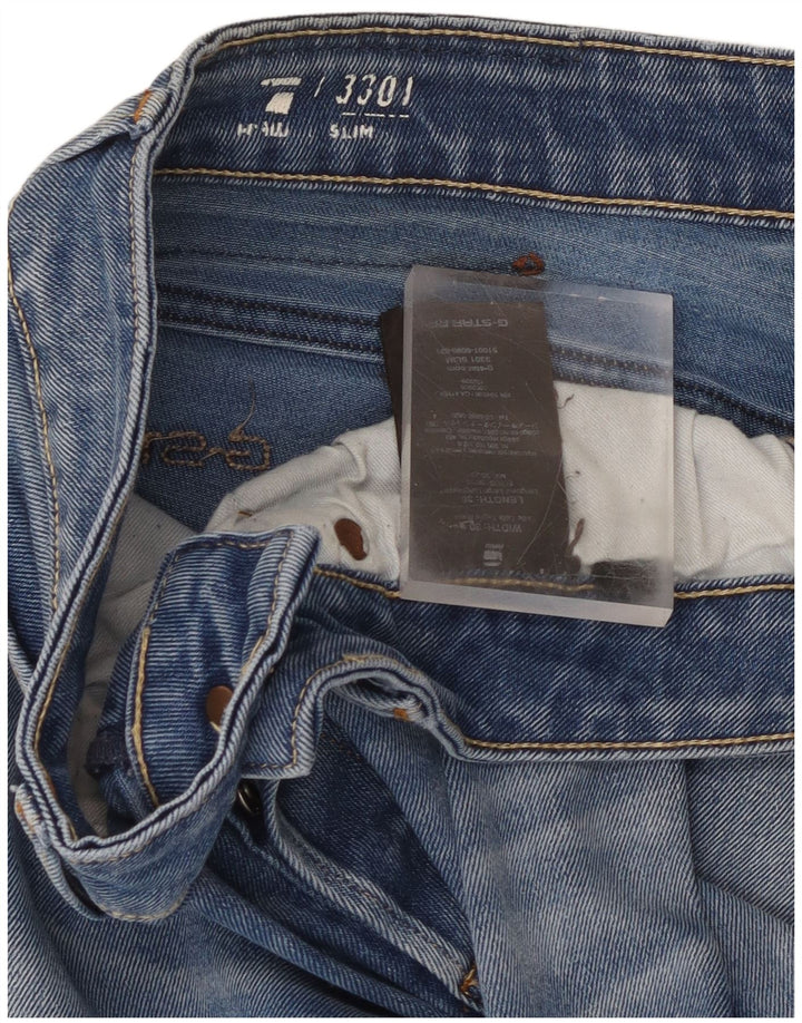 G-Star Mens 3301 Slim Jeans W30 L36 Blue Cotton