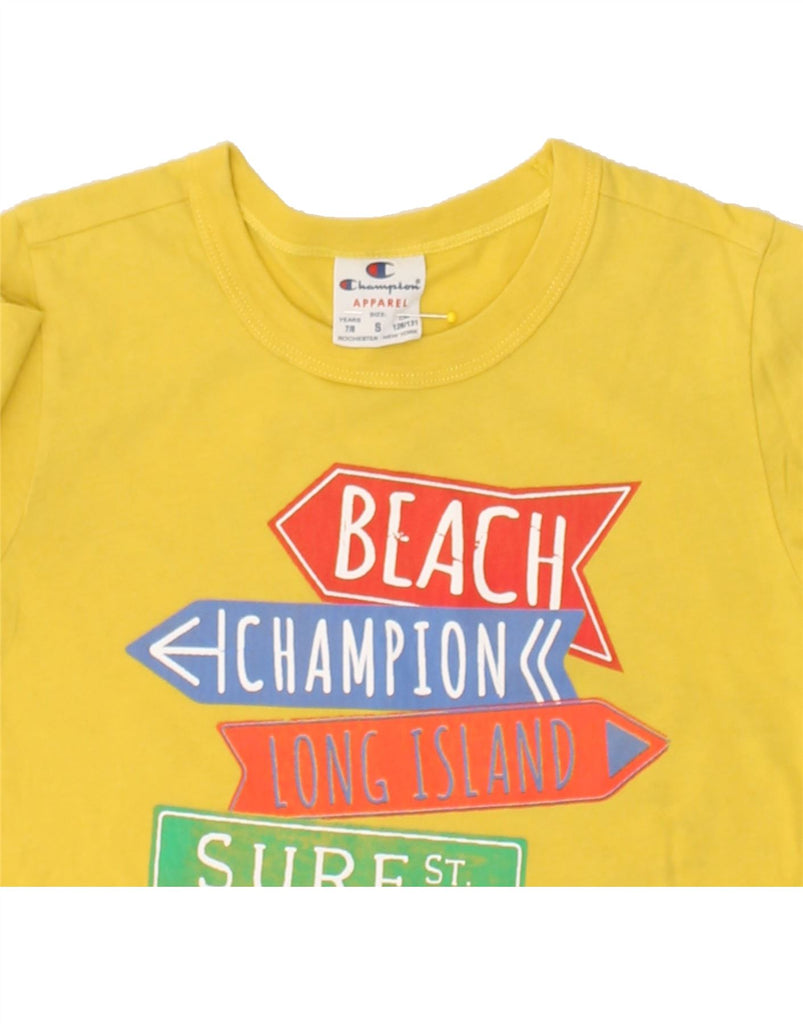 CHAMPION Boys Graphic T-Shirt Top 7-8 Years Small Yellow Cotton | Vintage Champion | Thrift | Second-Hand Champion | Used Clothing | Messina Hembry 