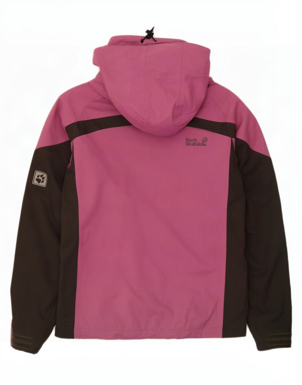 Jack Wolfskin Womens Hooded Rain Jacket UK 10 Small Purple Colourblock