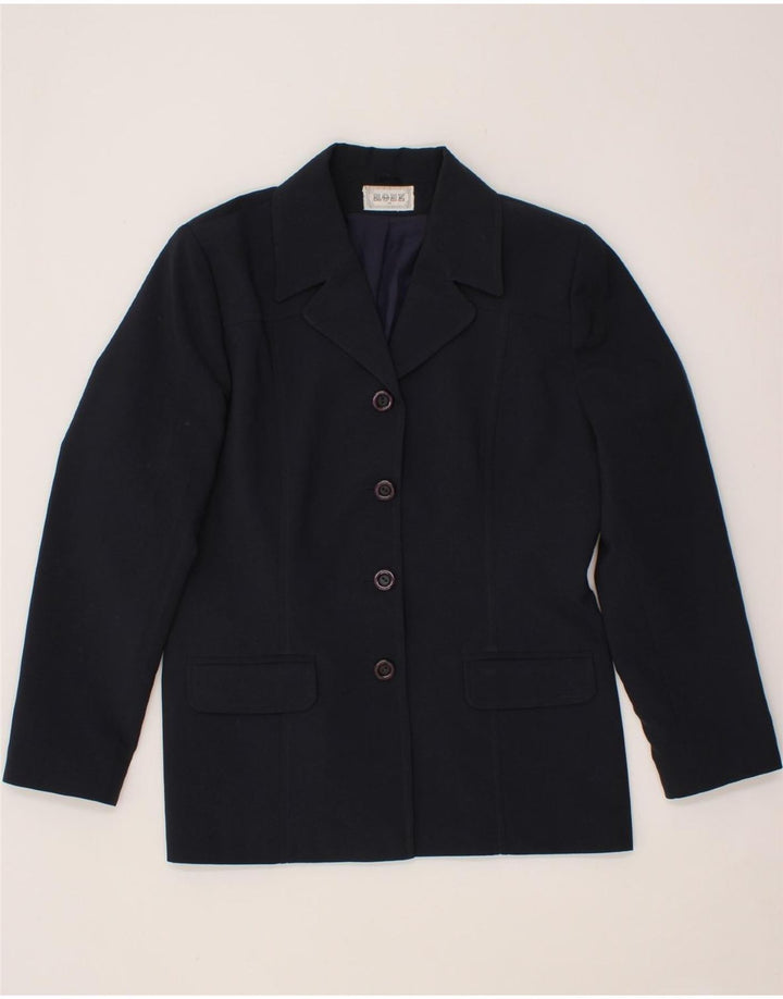 VINTAGE Womens 4 Button Blazer Jacket UK 16 Large Navy Blue Polyester Vintage Vintage and Second-Hand Vintage from Messina Hembry 