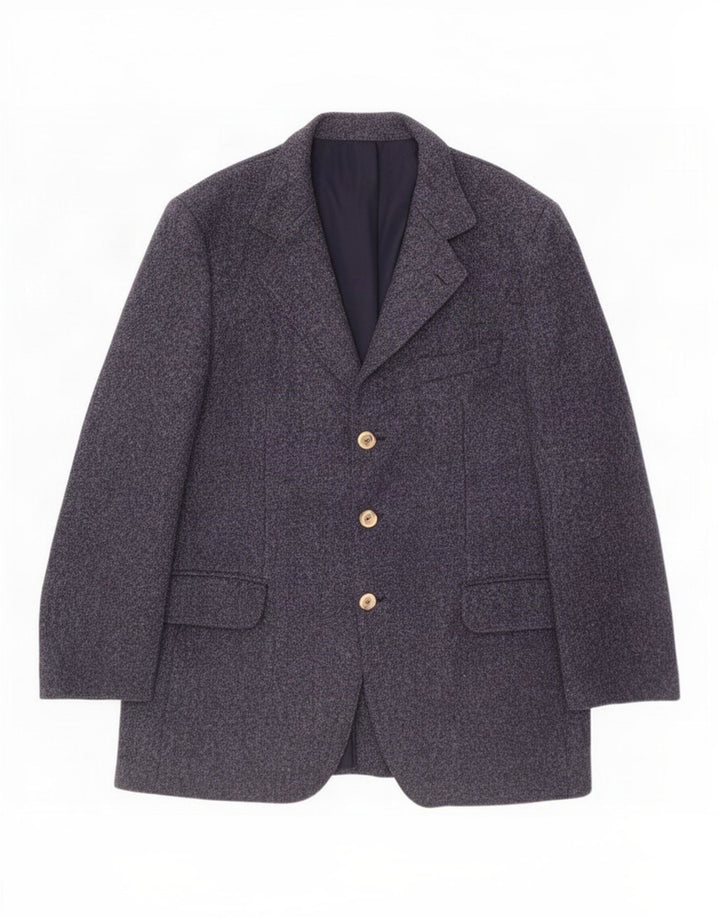 Harris Tweed Mens 3 Button Blazer Jacket UK 40 Large Navy Blue New Wool