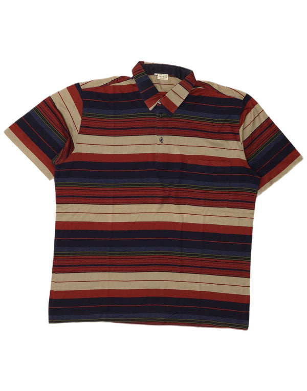 Vintage Mens Polo Shirt Large Multicoloured Striped Cotton