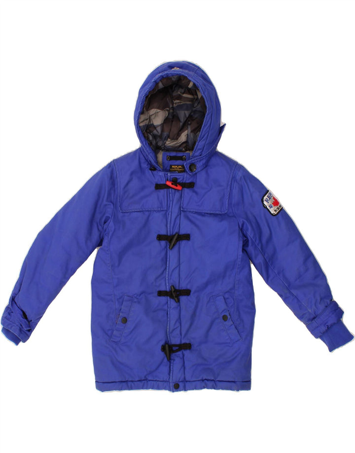 REPLAY Boys Hooded Duffle Jacket 9-10 Years Blue Cotton Vintage Replay and Second-Hand Replay from Messina Hembry 