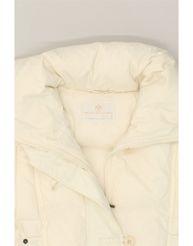 NORTH SAILS Womens Graphic Hooded Padded Jacket UK 10 Small Beige | Vintage North Sails | Thrift | Second-Hand North Sails | Used Clothing | Messina Hembry 