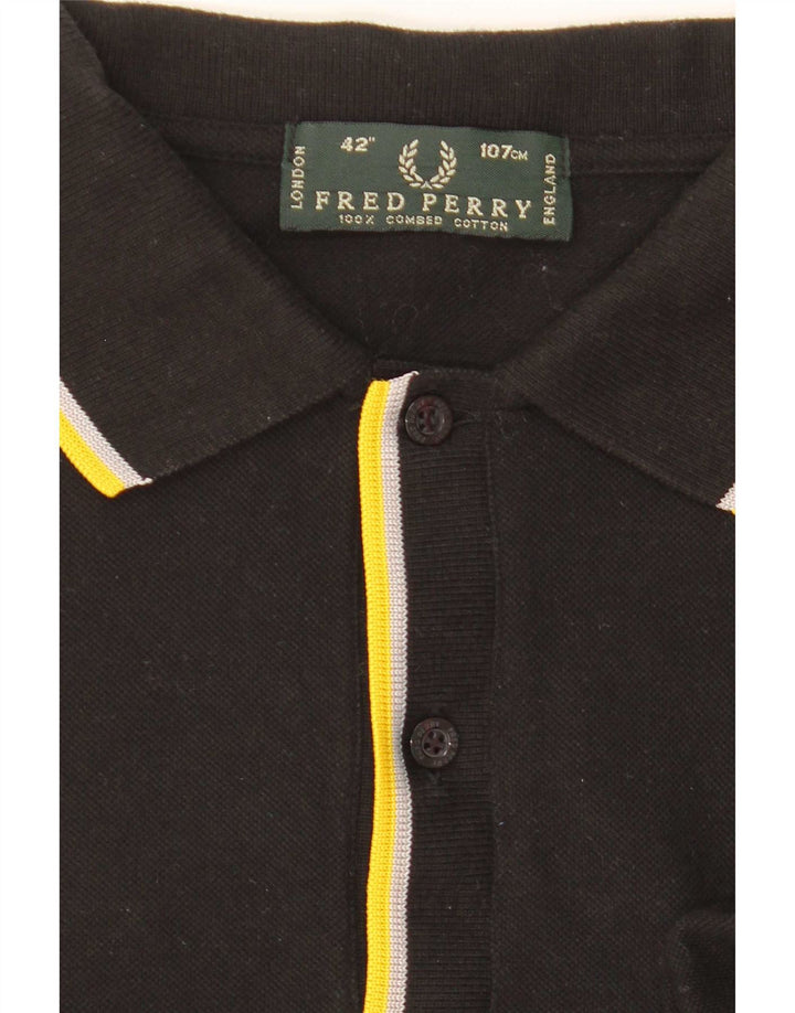Fred Perry Mens Polo Shirt Medium Black Striped Cotton