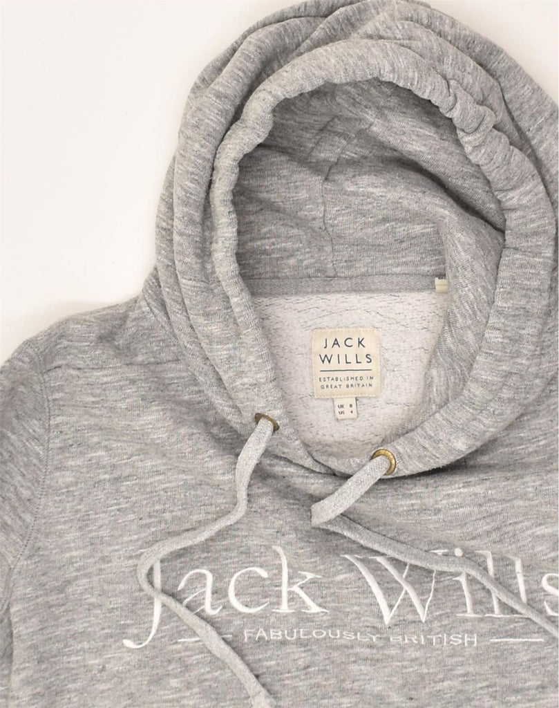 JACK WILLS Womens Graphic Hoodie Jumper UK 8 Small  Grey Cotton | Vintage Jack Wills | Thrift | Second-Hand Jack Wills | Used Clothing | Messina Hembry 