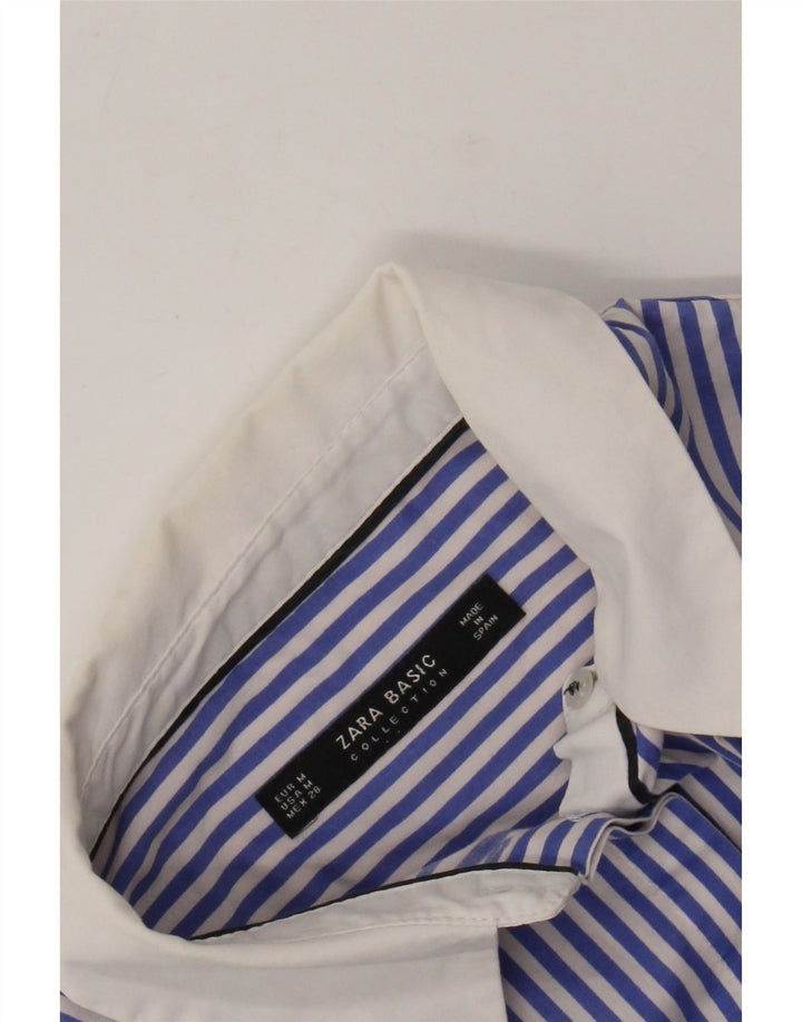 ZARA Womens Shirt UK 12 Medium Blue Pinstripe