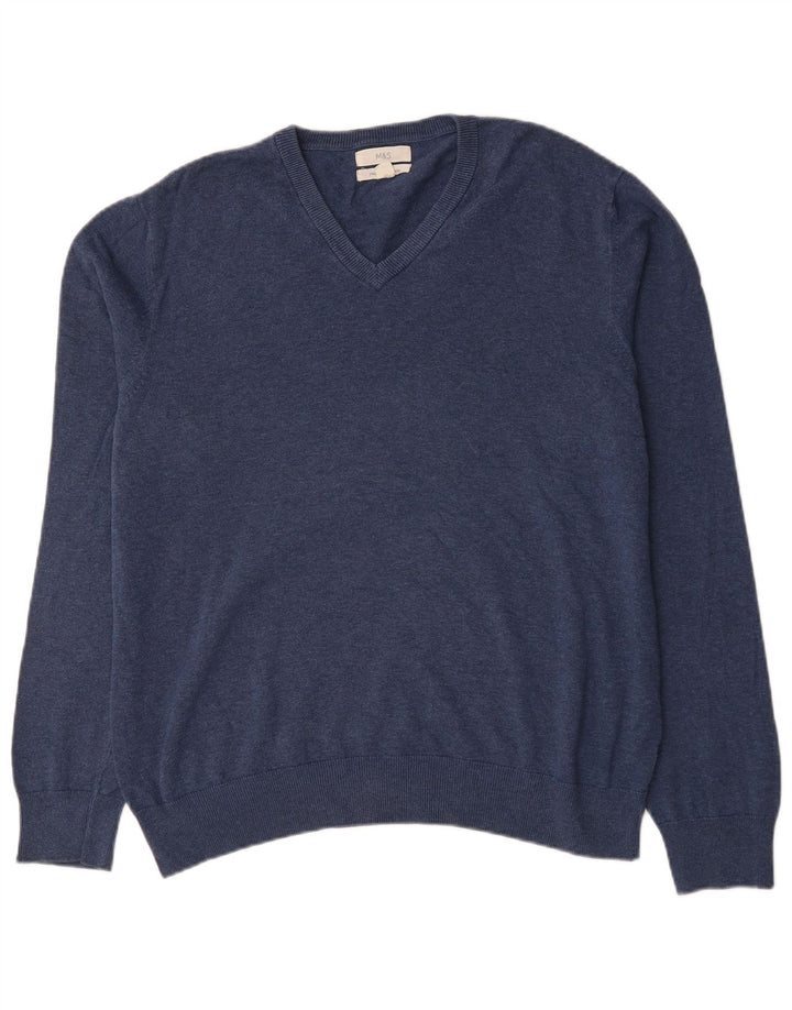 Marks & Spencer Mens V-Neck Jumper Sweater XL Blue Cotton