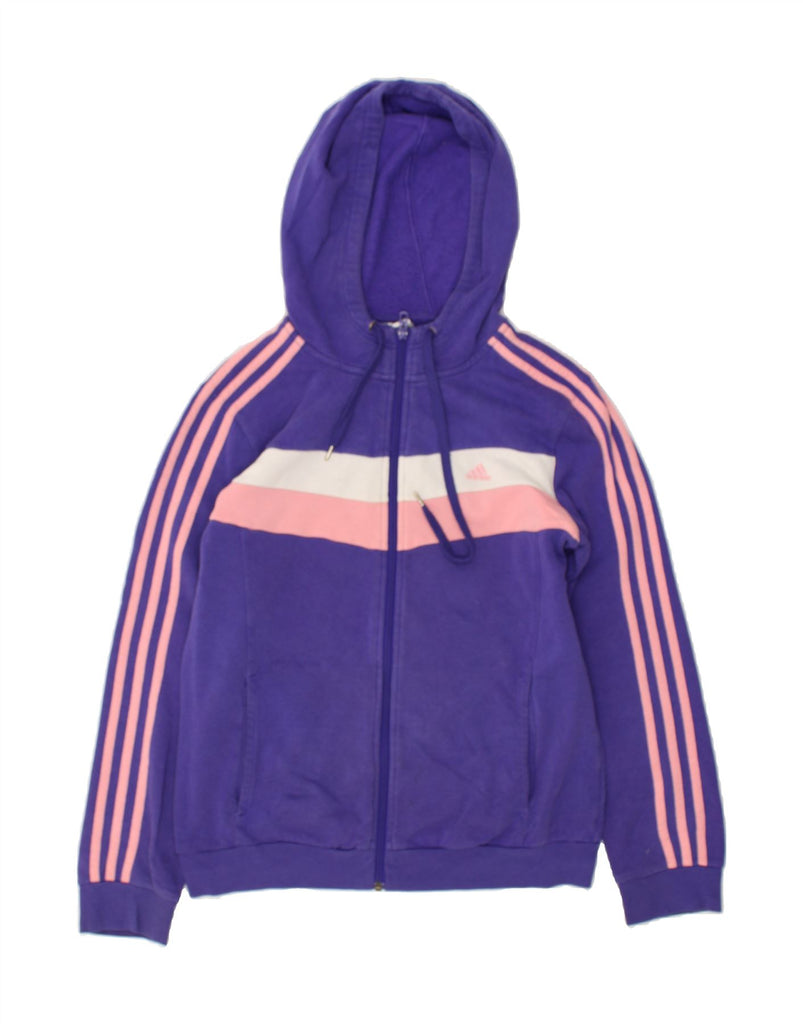 ADIDAS Womens Zip Hoodie Sweater UK 12/14 Medium Purple Colourblock Cotton | Vintage Adidas | Thrift | Second-Hand Adidas | Used Clothing | Messina Hembry 
