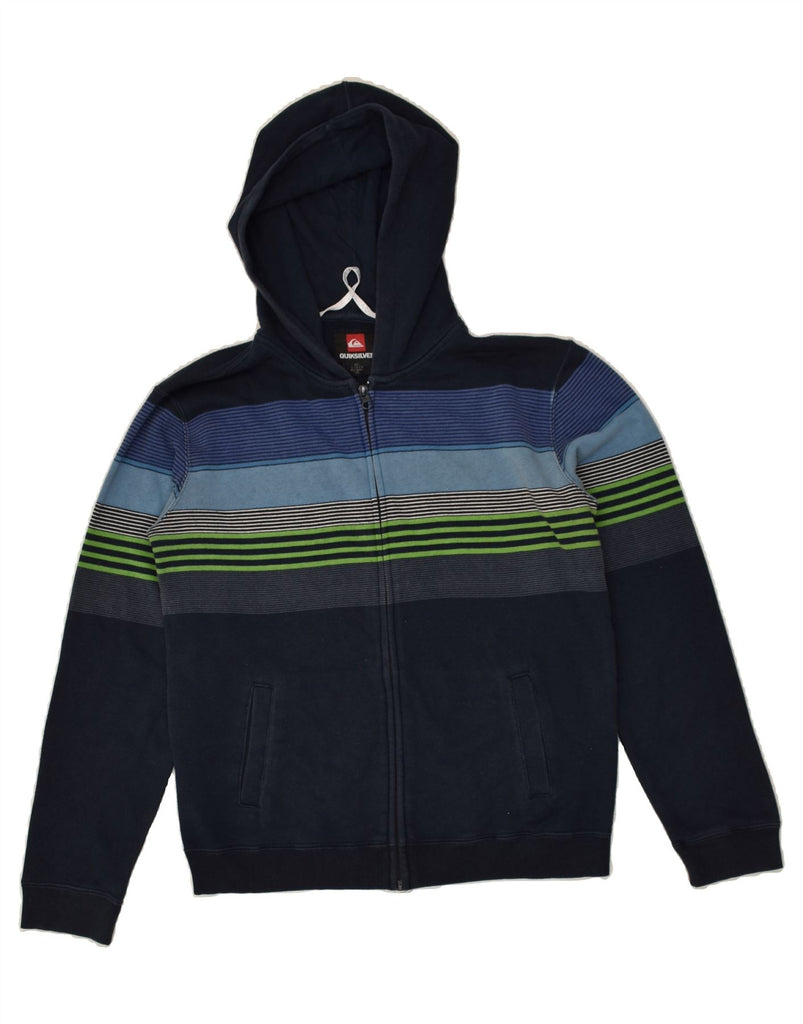 QUIKSILVER Boys Zip Hoodie Sweater 13-14 Years Navy Blue Striped Cotton | Vintage Quiksilver | Thrift | Second-Hand Quiksilver | Used Clothing | Messina Hembry 