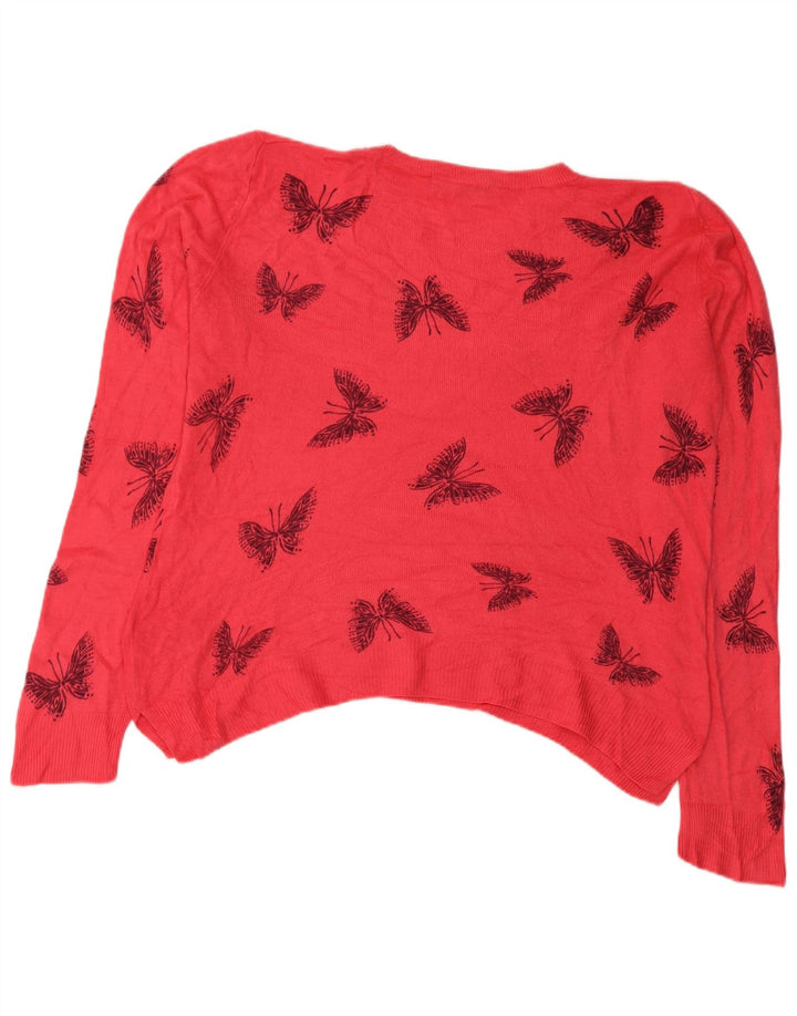 Marks & Spencer Womens Crew Neck Jumper Sweater UK 12 Medium Pink Butterfly