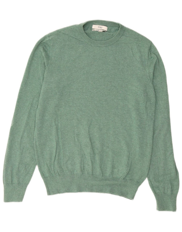Marks & Spencer Mens Crew Neck Jumper Sweater Medium Green Cotton