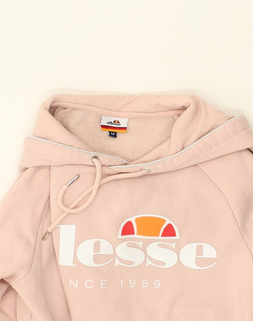 ELLESSE Womens Graphic Hoodie Jumper UK 14 Medium Beige Cotton | Vintage Ellesse | Thrift | Second-Hand Ellesse | Used Clothing | Messina Hembry 