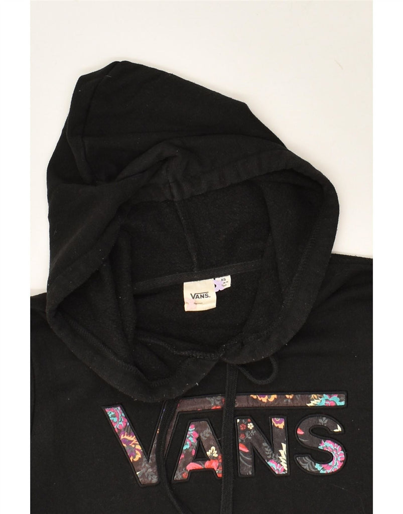 VANS Womens Loose Fit Graphic Hoodie Jumper UK 6 XS Black Cotton | Vintage Vans | Thrift | Second-Hand Vans | Used Clothing | Messina Hembry 