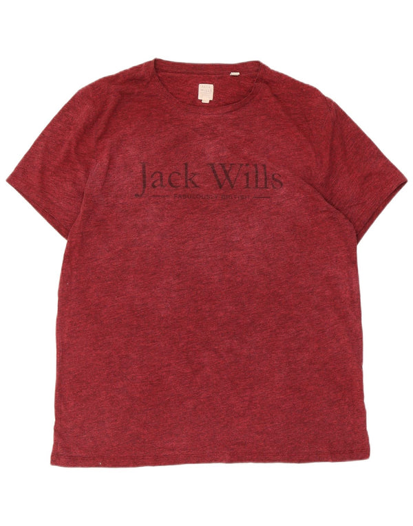 Jack & Jones Mens Graphic T-Shirt Top Large Burgundy Flecked Cotton