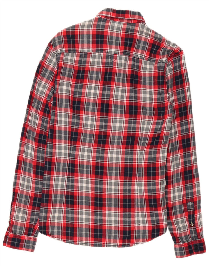 Guess Mens Slim Fit Flannel Shirt Small Red Plaid Cotton