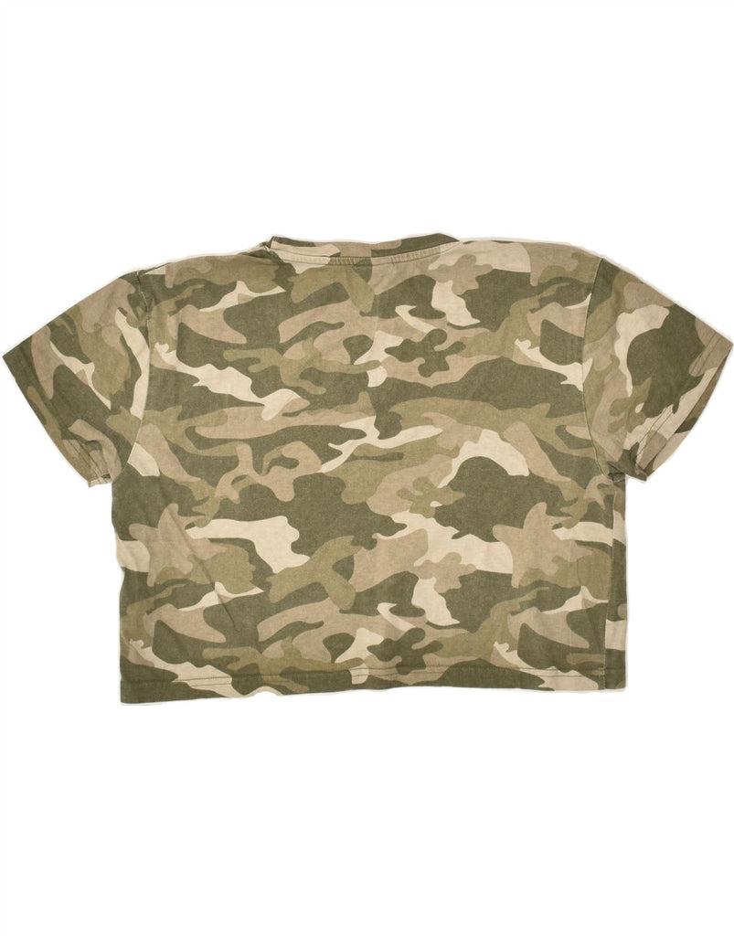 ELLESSE Womens Graphic Crop Top US 12 Large Khaki Camouflage Cotton | Vintage Ellesse | Thrift | Second-Hand Ellesse | Used Clothing | Messina Hembry 