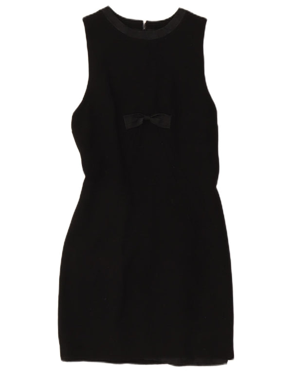Vintage Womens Sleeveless Sheath Dress UK 8 Small Black Wool
