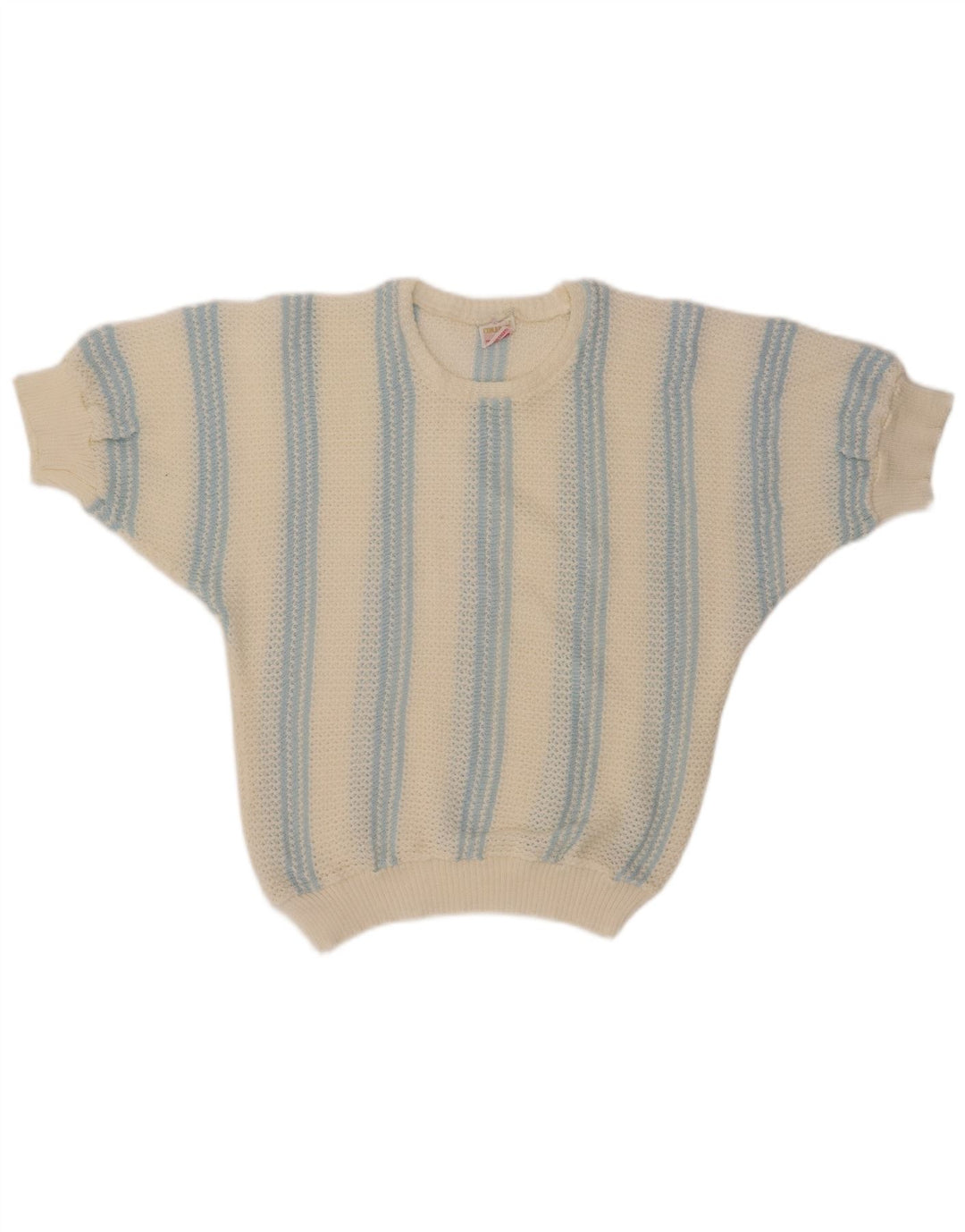 VINTAGE Womens Boat Neck Jumper Sweater UK 12 Medium Off White Striped