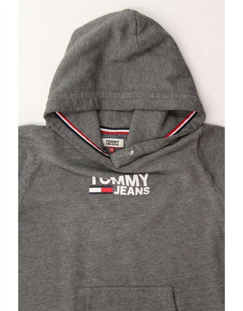 TOMMY HILFIGER Womens Graphic Hoodie Jumper UK 6 XS Grey Cotton Vintage Tommy Hilfiger and Second-Hand Tommy Hilfiger from Messina Hembry 
