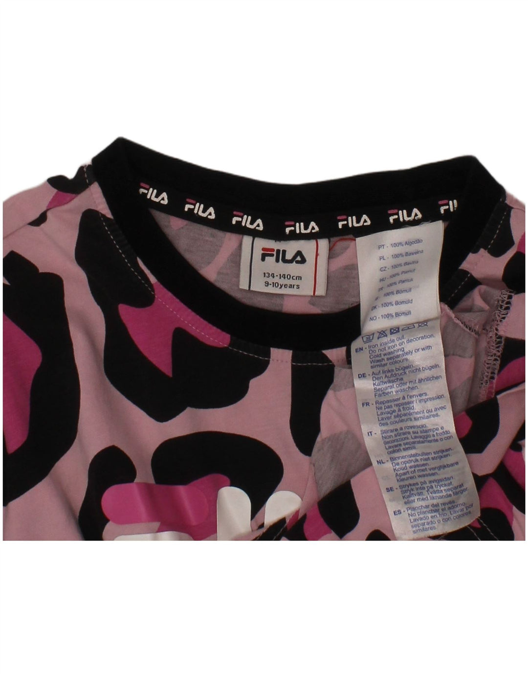 FILA Girls Crop Graphic T-Shirt Top 9-10 Years Pink Animal Print Cotton
