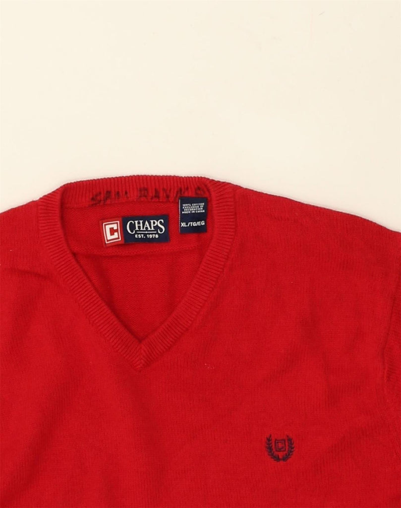 CHAPS Mens V-Neck Jumper Sweater XL Red Cotton | Vintage Chaps | Thrift | Second-Hand Chaps | Used Clothing | Messina Hembry 