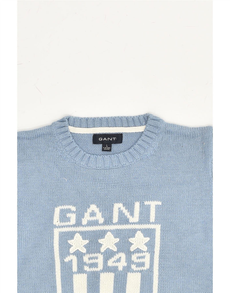 GANT Boys Graphic Crew Neck Jumper Sweater 9-10 Years Large  Blue Cotton | Vintage Gant | Thrift | Second-Hand Gant | Used Clothing | Messina Hembry 