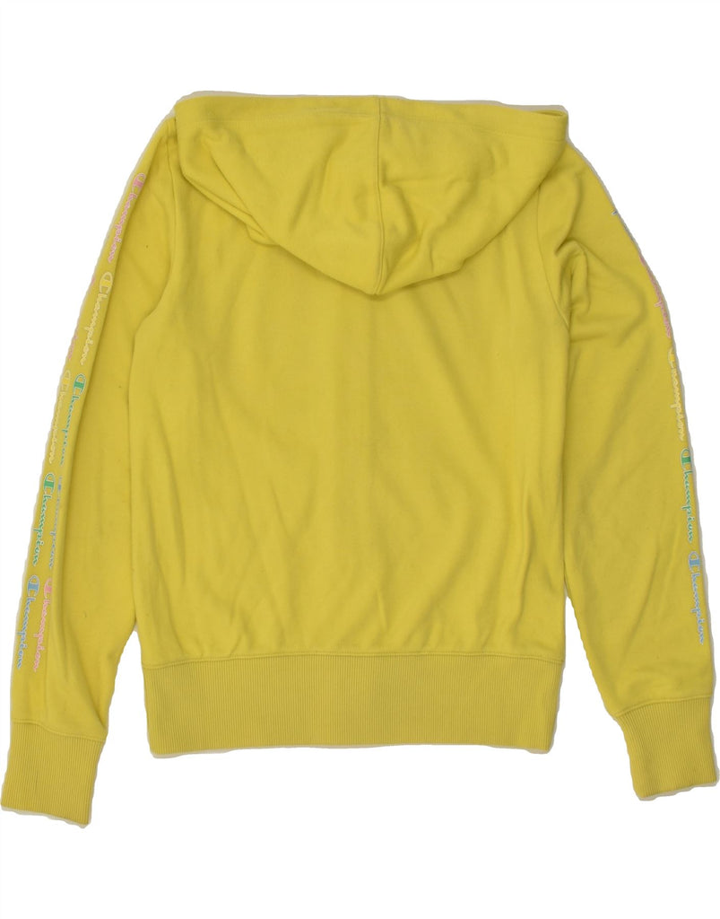 CHAMPION Womens Graphic Zip Hoodie Sweater UK 6 XS Yellow | Vintage Champion | Thrift | Second-Hand Champion | Used Clothing | Messina Hembry 