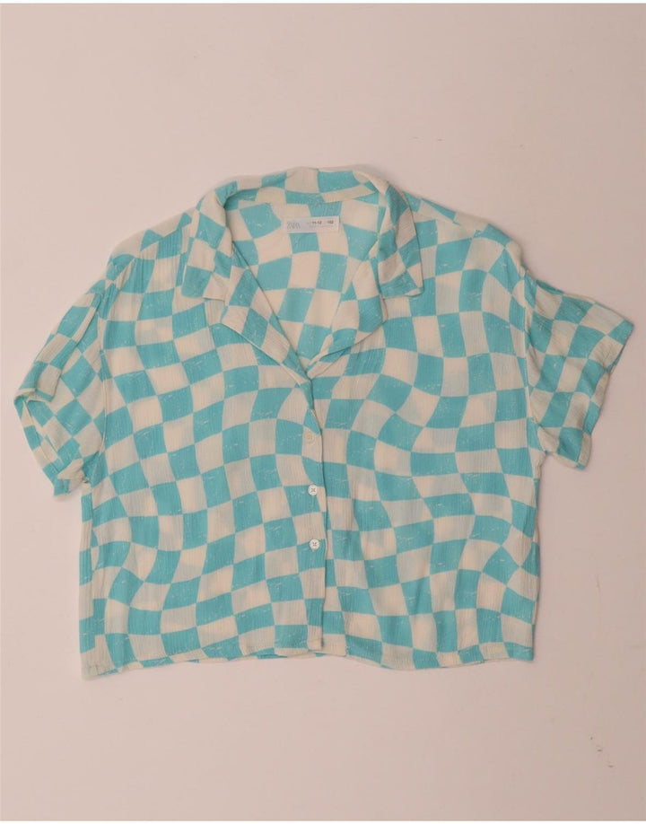 ZARA Girls Short Sleeve Shirt Blouse 11-12 Years Blue Geometric Viscose