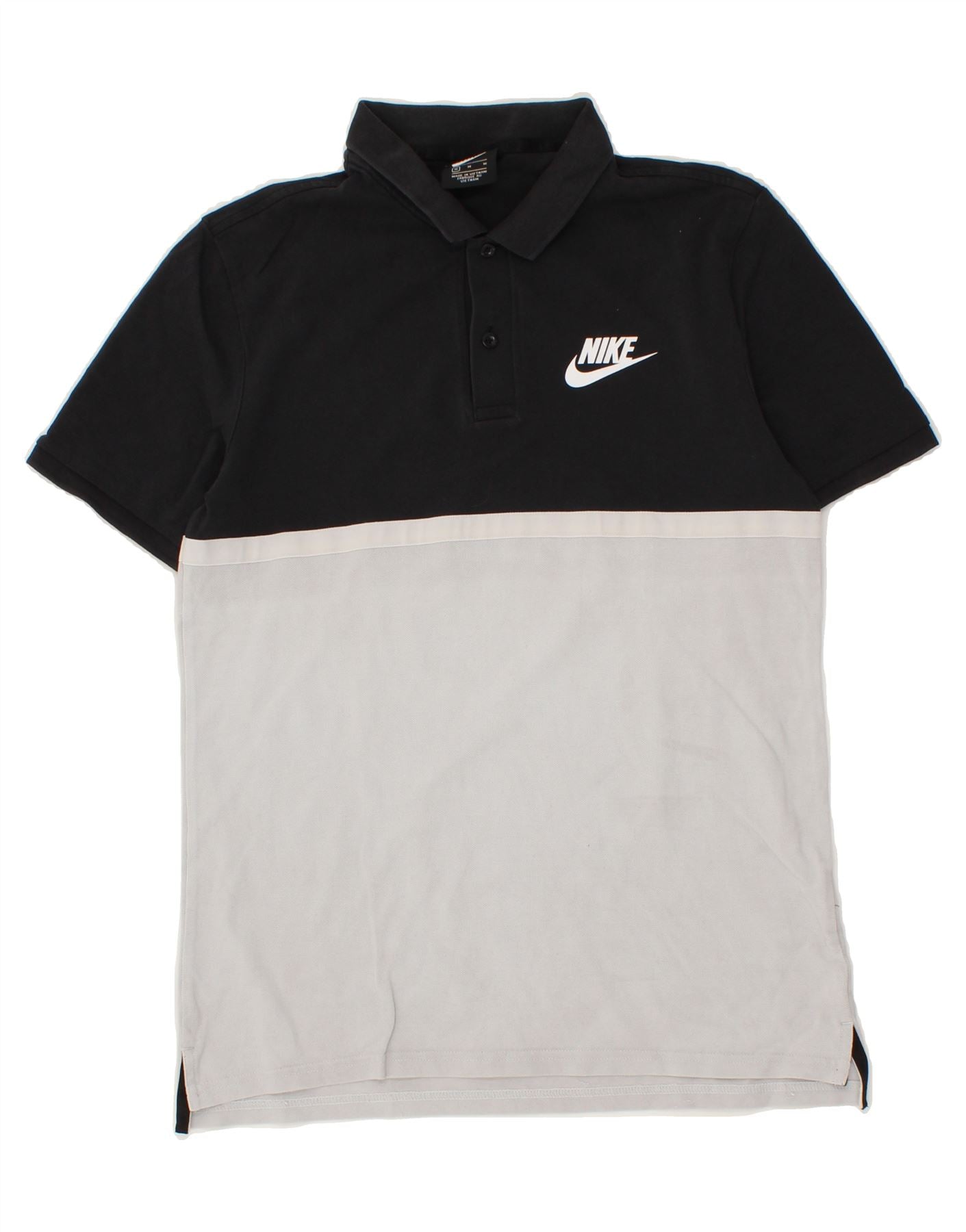 NIKE Mens Polo Shirt Medium Black Colourblock Cotton Vintage
