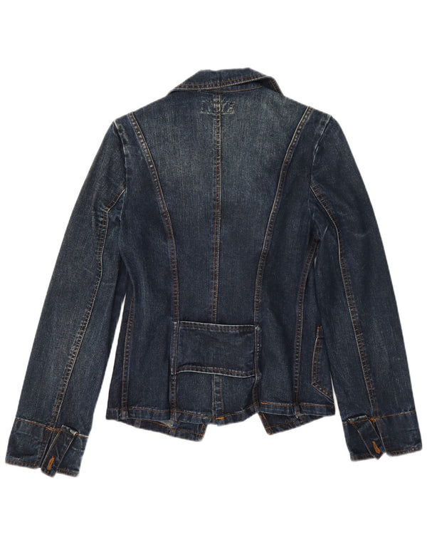 Vintage Womens Denim 1 Button Blazer Jacket UK 10 Small Blue