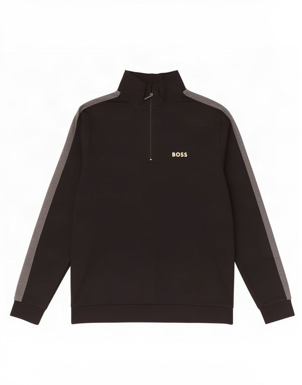 Hugo Boss Mens Zip Neck Sweatshirt Jumper XL Black Colourblock Cotton