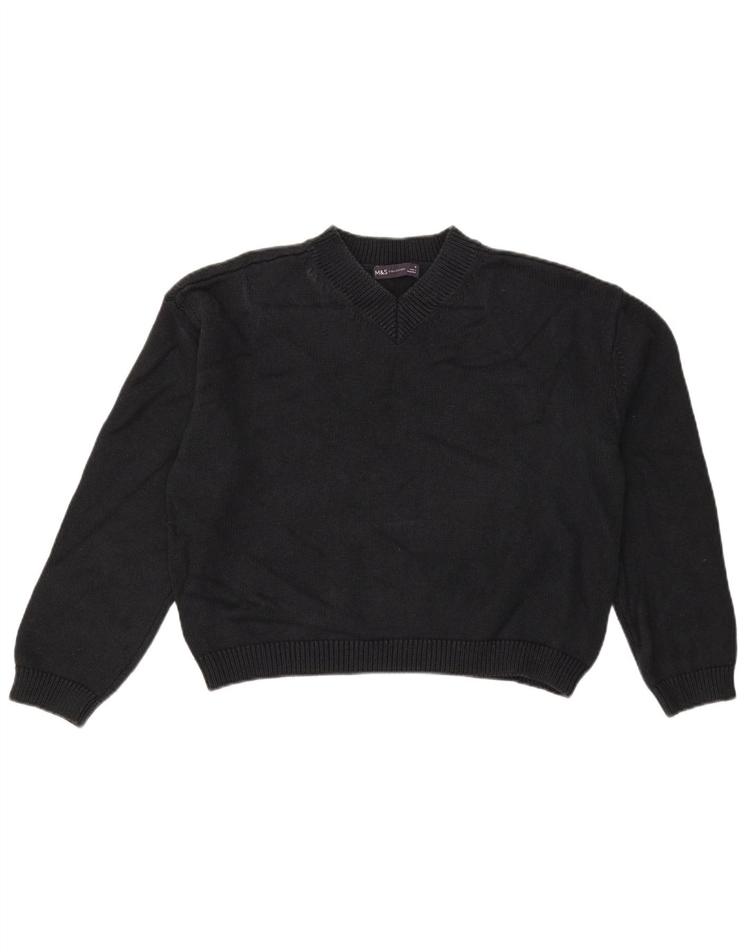 Marks & Spencer Womens Crop V-Neck Jumper Sweater UK 14 Medium Black