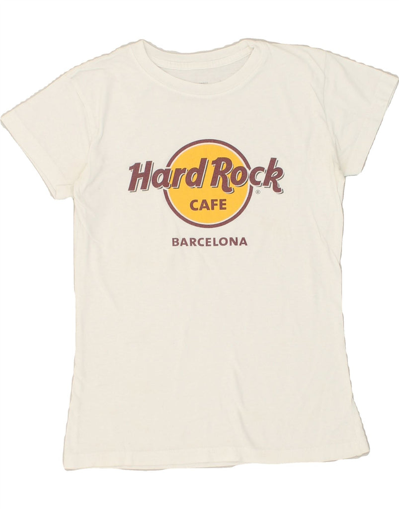 HARD ROCK CAFE Womens Barcelona Graphic T-Shirt Top UK 6 XS White Cotton | Vintage Hard Rock Cafe | Thrift | Second-Hand Hard Rock Cafe | Used Clothing | Messina Hembry 