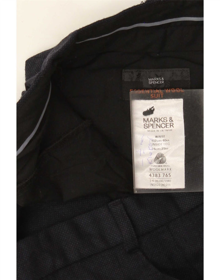 Marks & Spencer Mens Straight Suit Trousers W40 L29 Navy Blue Wool