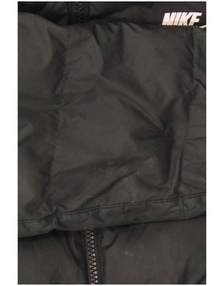 NIKE Boys Hooded Padded Jacket 12-13 Years Large Black Polyester