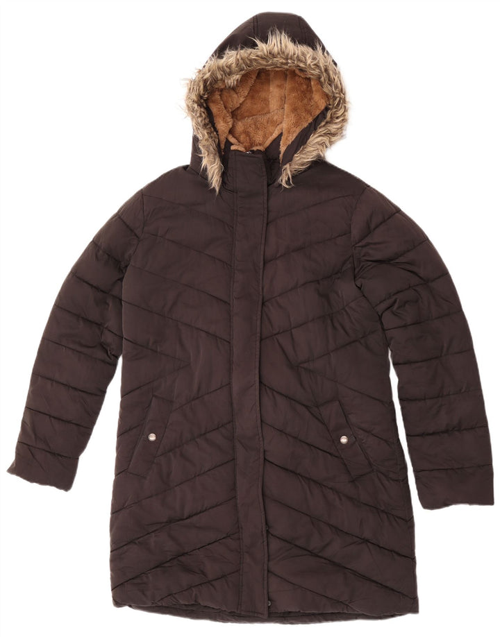 Fat Face Womens Oversized Hooded Sherpa Padded Coat UK 10 Small Black