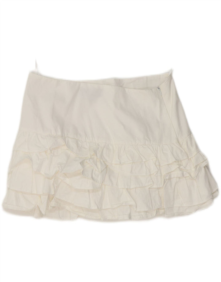 Zara Womens Mini Ruffle Skirt Medium W30  White Cotton