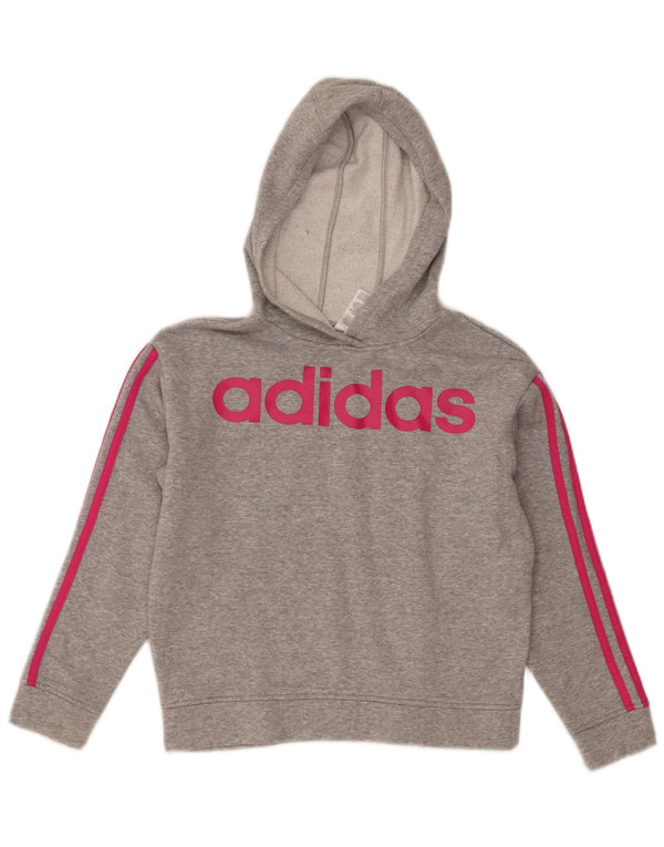 Adidas Girls Graphic Hoodie Jumper 13-14 Years Large Grey Flecked Cotton
